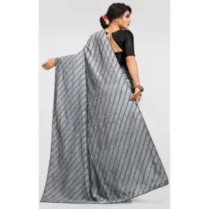 Women's Vichitra Sequence Work Saree with Blouse – Grey