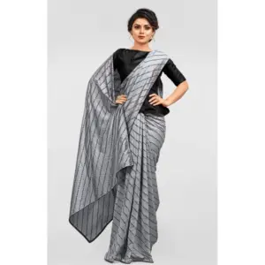 Women's Vichitra Sequence Work Saree with Blouse – Grey