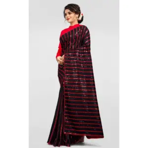 Women's Vichitra Sequence Work Saree with Blouse – Red