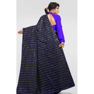 Women's Vichitra Sequence Work Saree with Blouse – Blue
