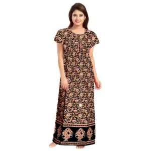 Generic Women's Cotton Printed Maxi Nighty (Brown)