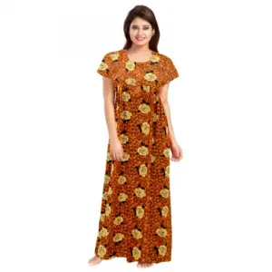 Generic Women's Cotton Printed Maxi Nighty (Mustard)