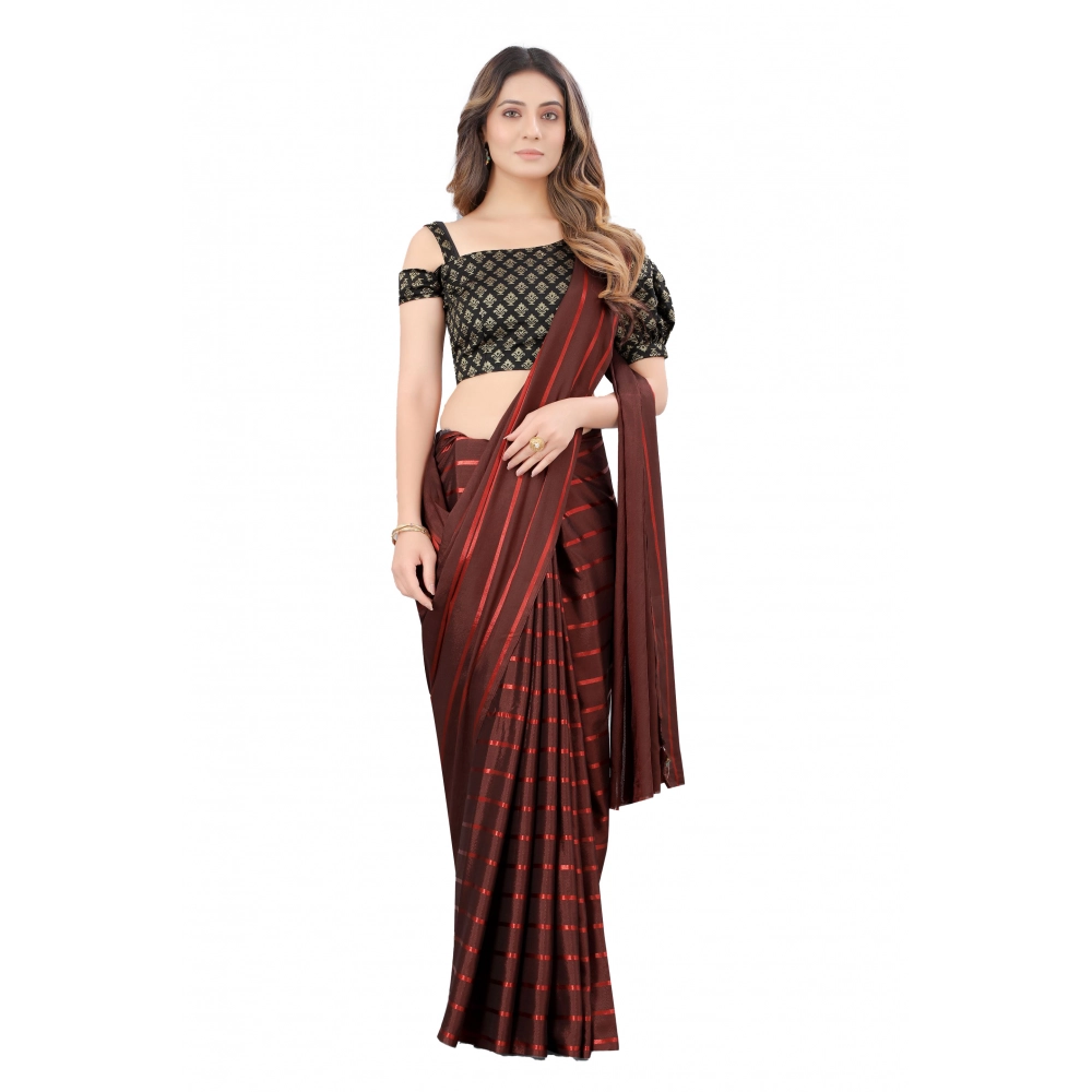 Women's Satin Silk Striped Saree with Blouse – Orange