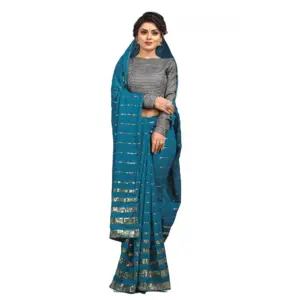 Women's Vichitra Sequence Work Saree with Blouse – Rama