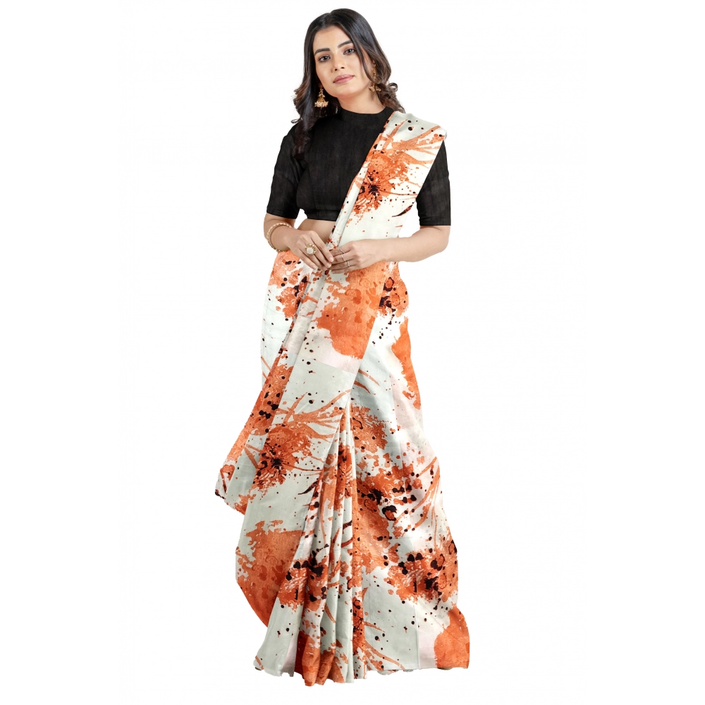 Women's Joya Silk Printed Saree with Blouse – Orange