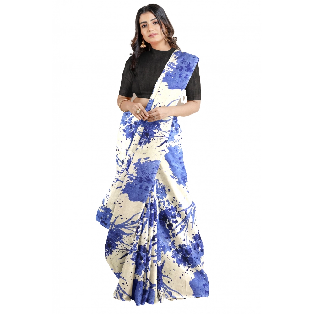 Women's Joya Silk Printed Saree with Blouse – Blue