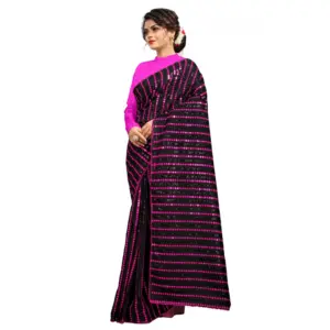 Women's Vichitra Sequence Work Saree with Blouse – Pink