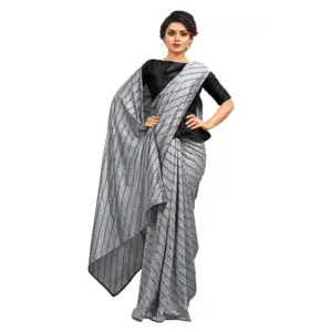 Women's Vichitra Sequence Work Saree with Blouse – Grey