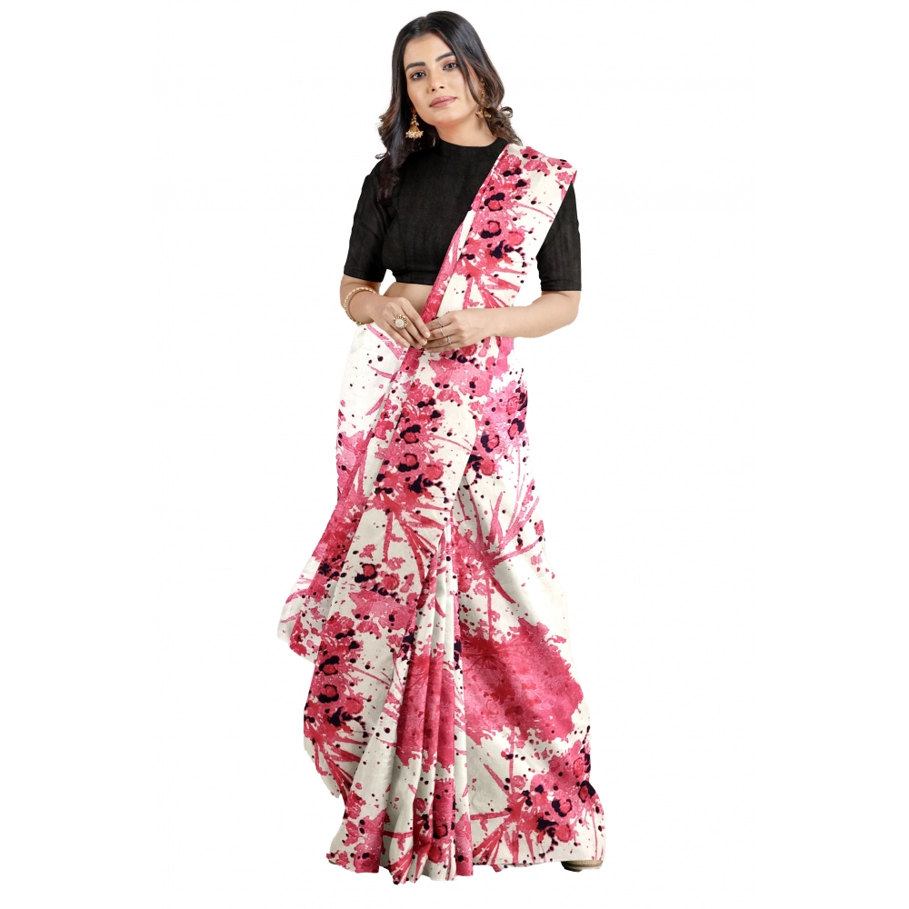 Women's Joya Silk Printed Saree with Blouse – Pink