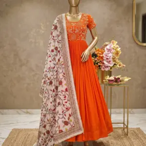 Top Trending Festival Collection. Beautiful Maggam Work Gown With Kalamkari Dupatta. A touch of glam
