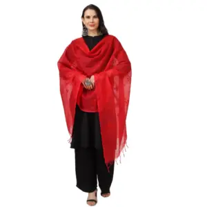 Generic Women's Cotton Embroidered Dupatta (Red, Length: 2.25 to 2.50 Mtr)
