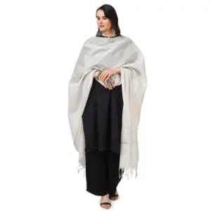 Generic Women's Chanderi Solid Dupatta (White, Length: 2.25 to 2.50 Mtr)