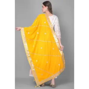Generic Women's Velvet Gotta Patti Dupatta (Yellow, Length: 2.25 to 2.50 Mtr)