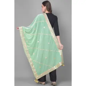 Generic Women's Velvet Gotta Patti Dupatta (Sea Green, Length: 2.25 to 2.50 Mtr)