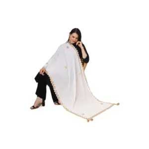 Generic Women's Velvet Gotta Patti Dupatta (White, Length: 2.25 to 2.50 Mtr)