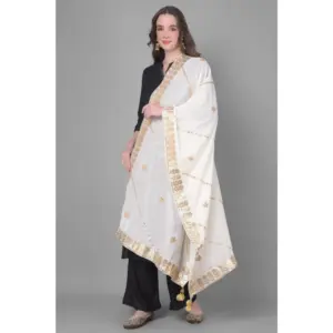 Generic Women's Velvet Gotta Patti Dupatta (White, Length: 2.25 to 2.50 Mtr)