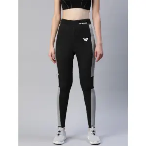 Generic Women's Polyster Solid Sport Leggings (Black & Grey)