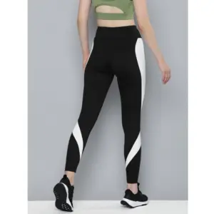 Generic Women's Polyster Solid Sport Leggings (Black & White)
