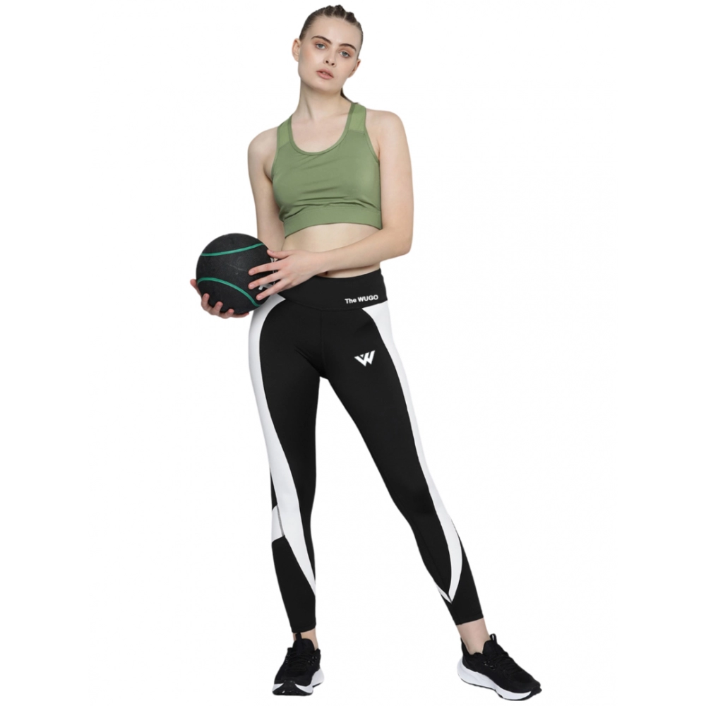 Generic Women's Polyster Solid Sport Leggings (Black & White)