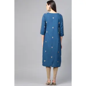 Generic Women's Casual 3/4 th Sleeve Floral Printed Rayon Kurti (Blue)
