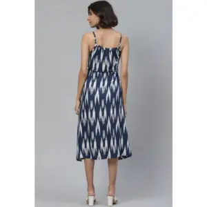 Generic Women's Casual Sleeveless Ikat Print Rayon Dress (Blue)