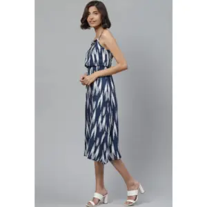 Generic Women's Casual Sleeveless Ikat Print Rayon Dress (Blue)