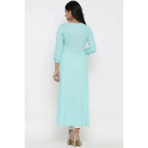 Generic Women's Casual 3/4 th Sleeve Embroidery Rayon Kurti (Sky Blue)