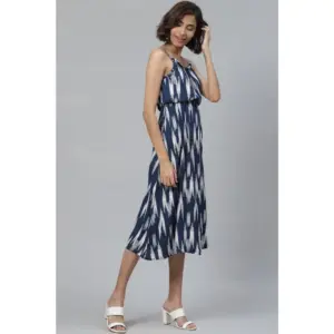 Generic Women's Casual Sleeveless Ikat Print Rayon Dress (Blue)