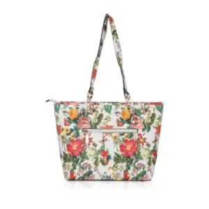 Women's Faux Leather Printed Tote Bag (White Orange)