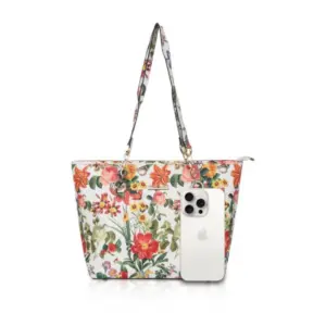 Women's Faux Leather Printed Tote Bag (White Orange)