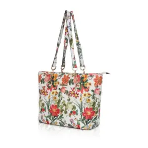 Women's Faux Leather Printed Tote Bag (White Orange)