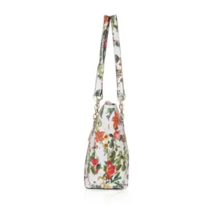 Women's Faux Leather Printed Tote Bag (White Orange)
