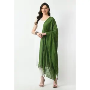 Generic Women's Chanderi Self Design Dupatta (Mehandi, Length: Free Size)