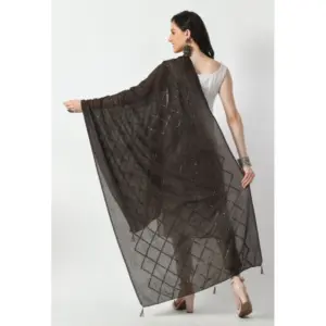 Generic Women's Chanderi Self Design Dupatta (Dark Browm, Length: Free Size)