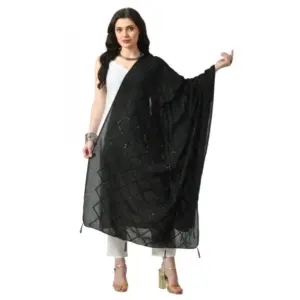 Generic Women's Chanderi Self Design Dupatta (Black, Length: Free Size)
