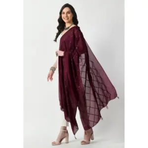 Generic Women's Chanderi Self Design Dupatta (Wine, Length: Free Size)