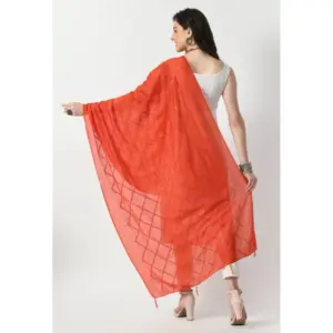 Generic Women's Chanderi Self Design Dupatta (Orange, Length: Free Size)