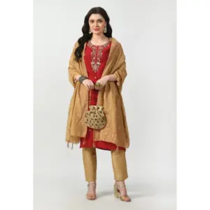 Generic Women's Chanderi Self Design Dupatta (Gold, Length: Free Size)