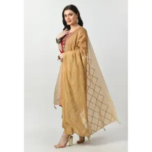 Generic Women's Chanderi Self Design Dupatta (Gold, Length: Free Size)