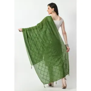 Generic Women's Chanderi Self Design Dupatta (Mehandi, Length: Free Size)