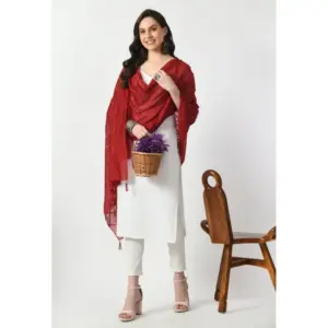 Generic Women's Chanderi Self Design Dupatta (Maroon, Length: Free Size)