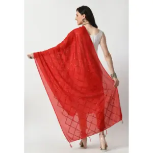 Generic Women's Chanderi Self Design Dupatta (Red, Length: Free Size)