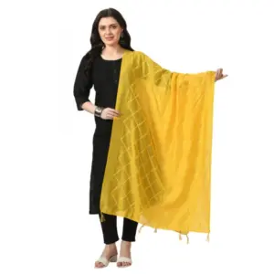 Generic Women's Chanderi Self Design Dupatta (Yellow, Length: Free Size)