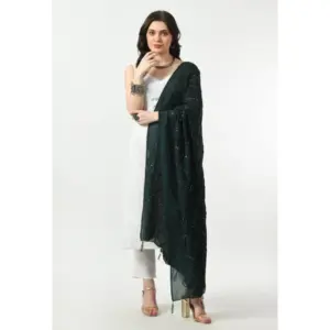 Generic Women's Chanderi Self Design Dupatta (Green, Length: Free Size)