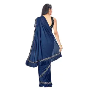 Women's Lycra Solid Saree with Blouse – Nay Blue
