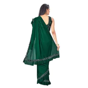 Women's Lycra Solid Saree with Blouse – Green