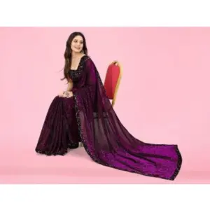 Women's Lycra Floral Saree with Blouse – Wine