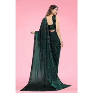 Women's Lycra Floral Saree with Blouse – Green