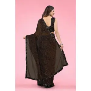 Women's Lycra Floral Saree with Blouse – Brown