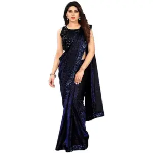 Women's Lycra Floral Saree with Blouse – Blue